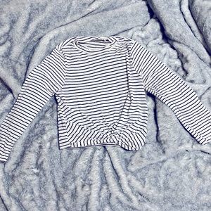 Black and white, striped, tie in the front, long sleeve shirt | Adult Medium